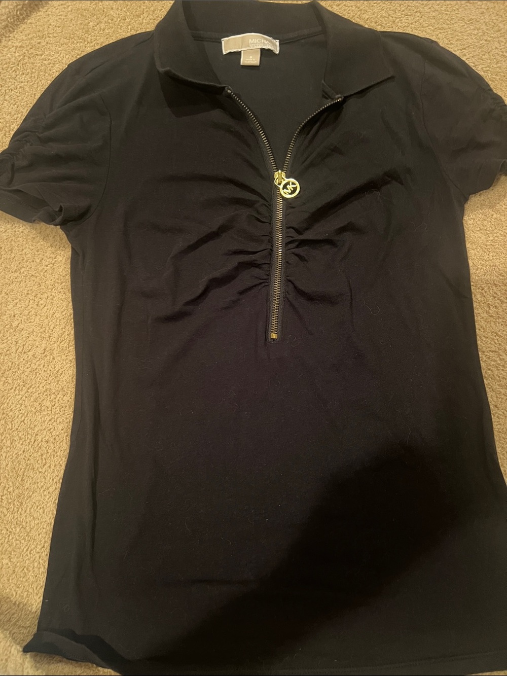 Michael Kors Black Short-Sleeve Polo Zip Top